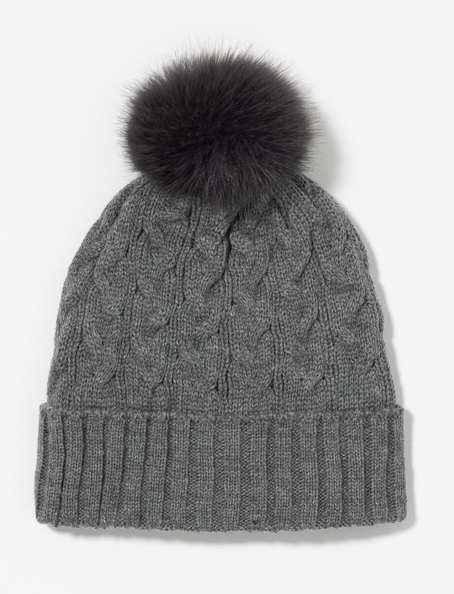 Cable Knit Beanie with Pompom