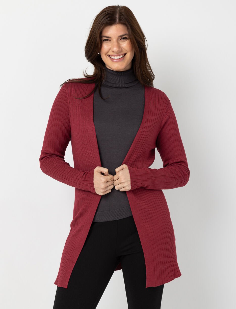 Cardigan ouvert côtelé