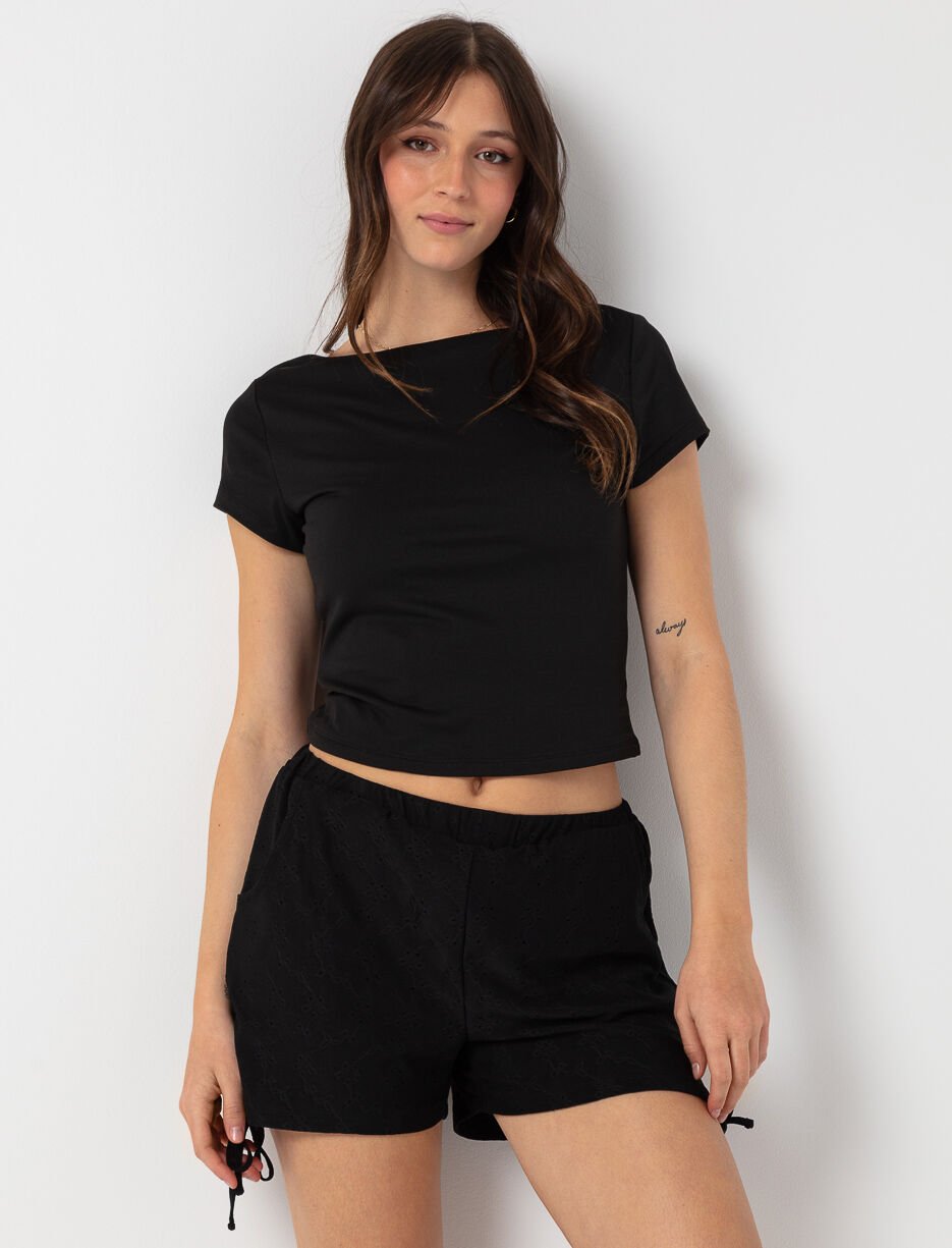 Solid Eyelet Embroidered Shorts