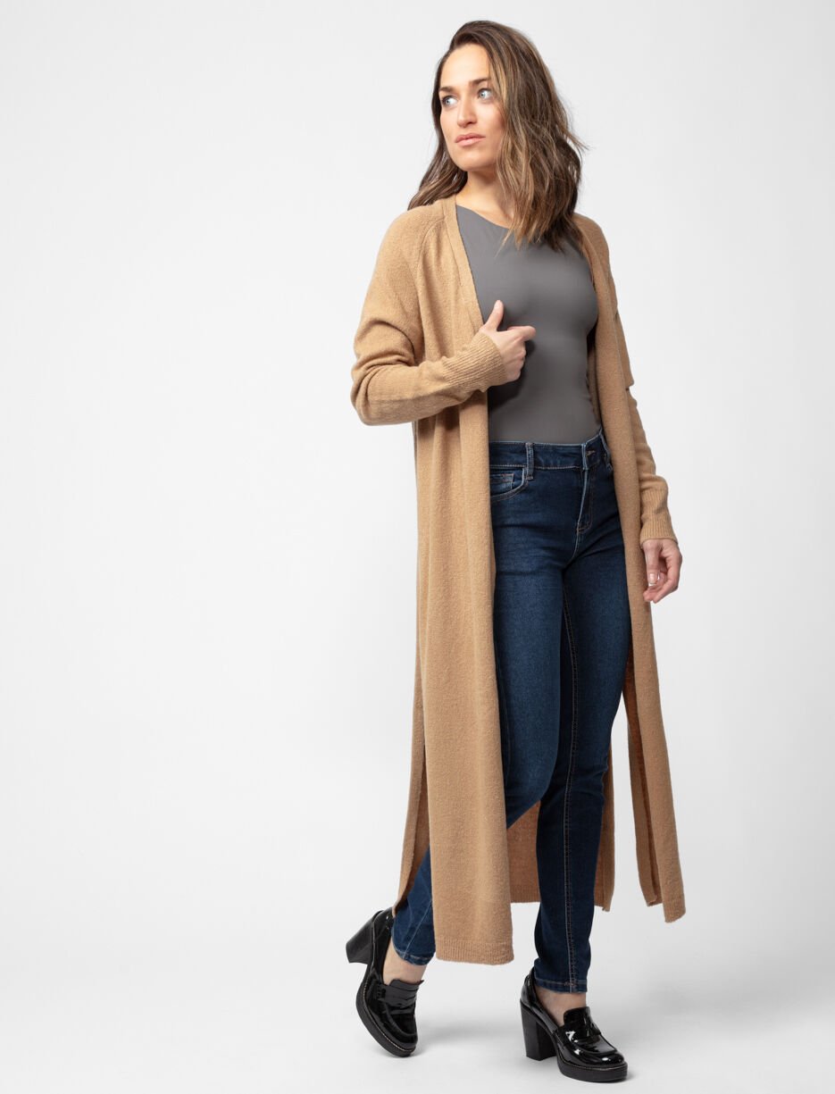 Cardigan long ouvert en tricot