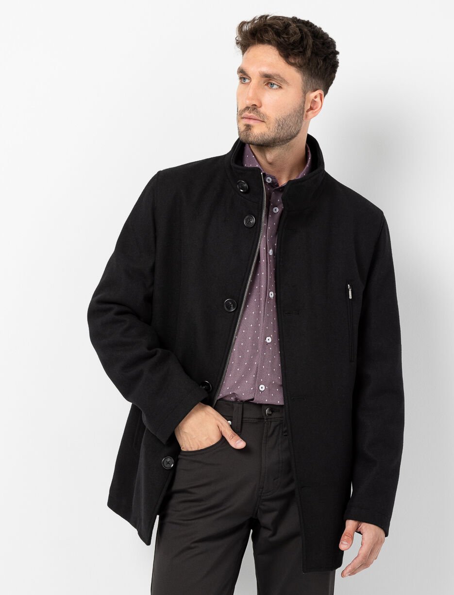 Manteau à col montant en laine mélangée