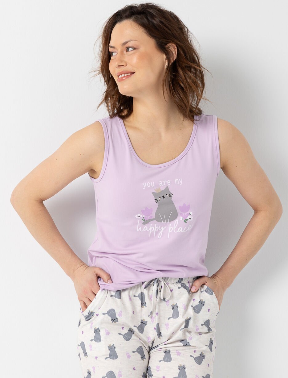 Cat Print PJ Tank Top