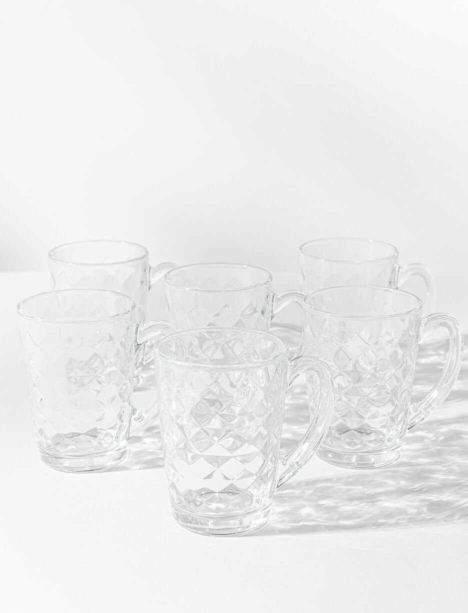 Diamond Pattern Glass Mugs - Set of 6