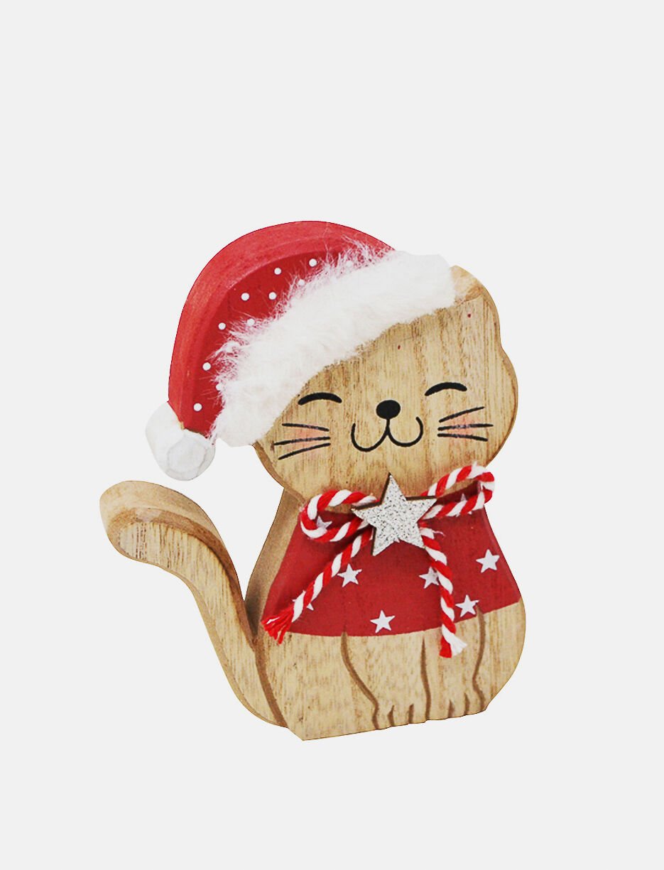 Chat de Noël en bois