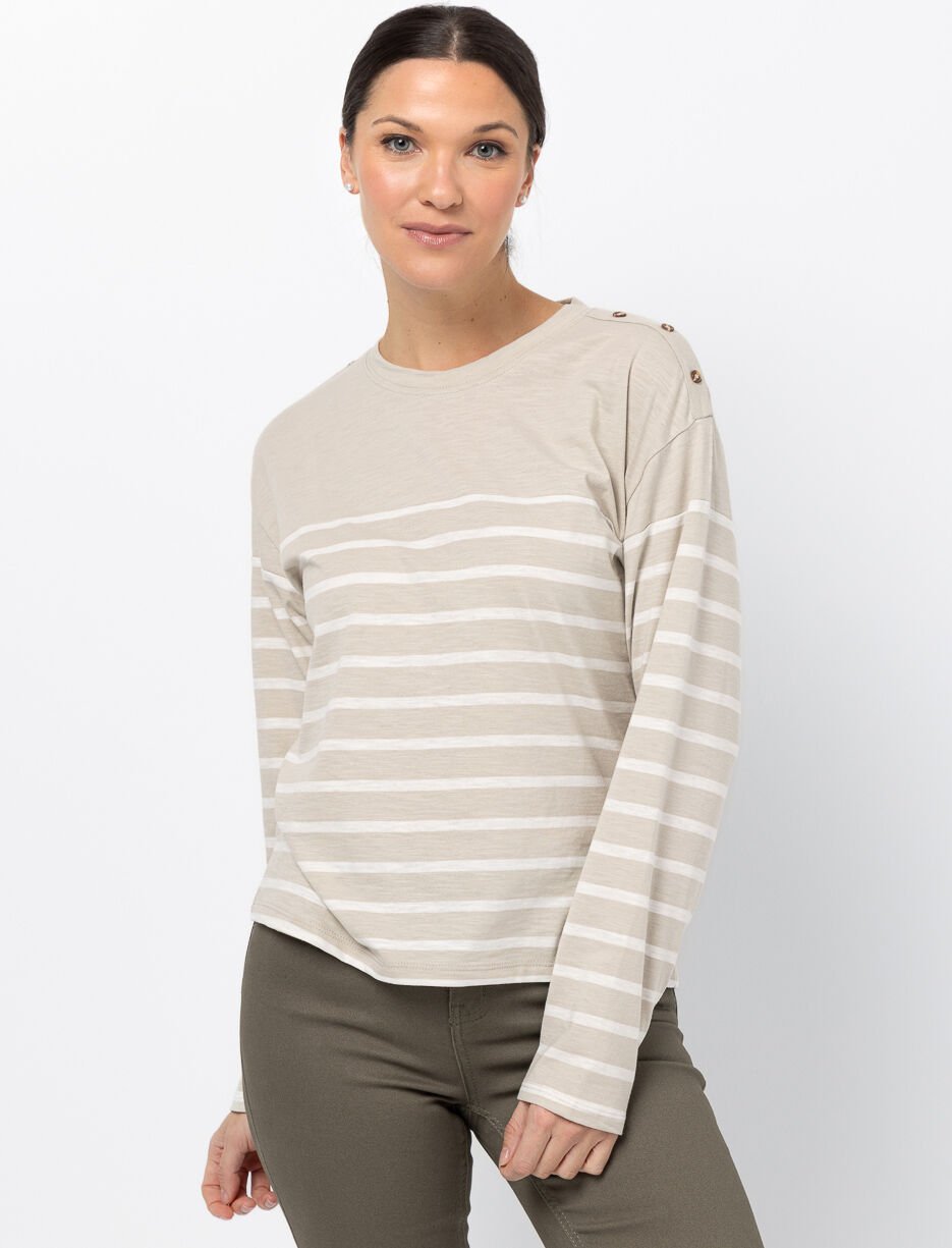 Striped Shoulder-button T-shirt