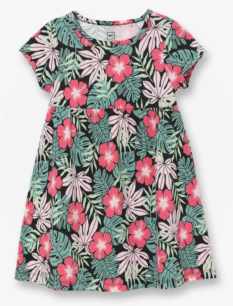 Printed Fitted and Flared Dress - Little Girl