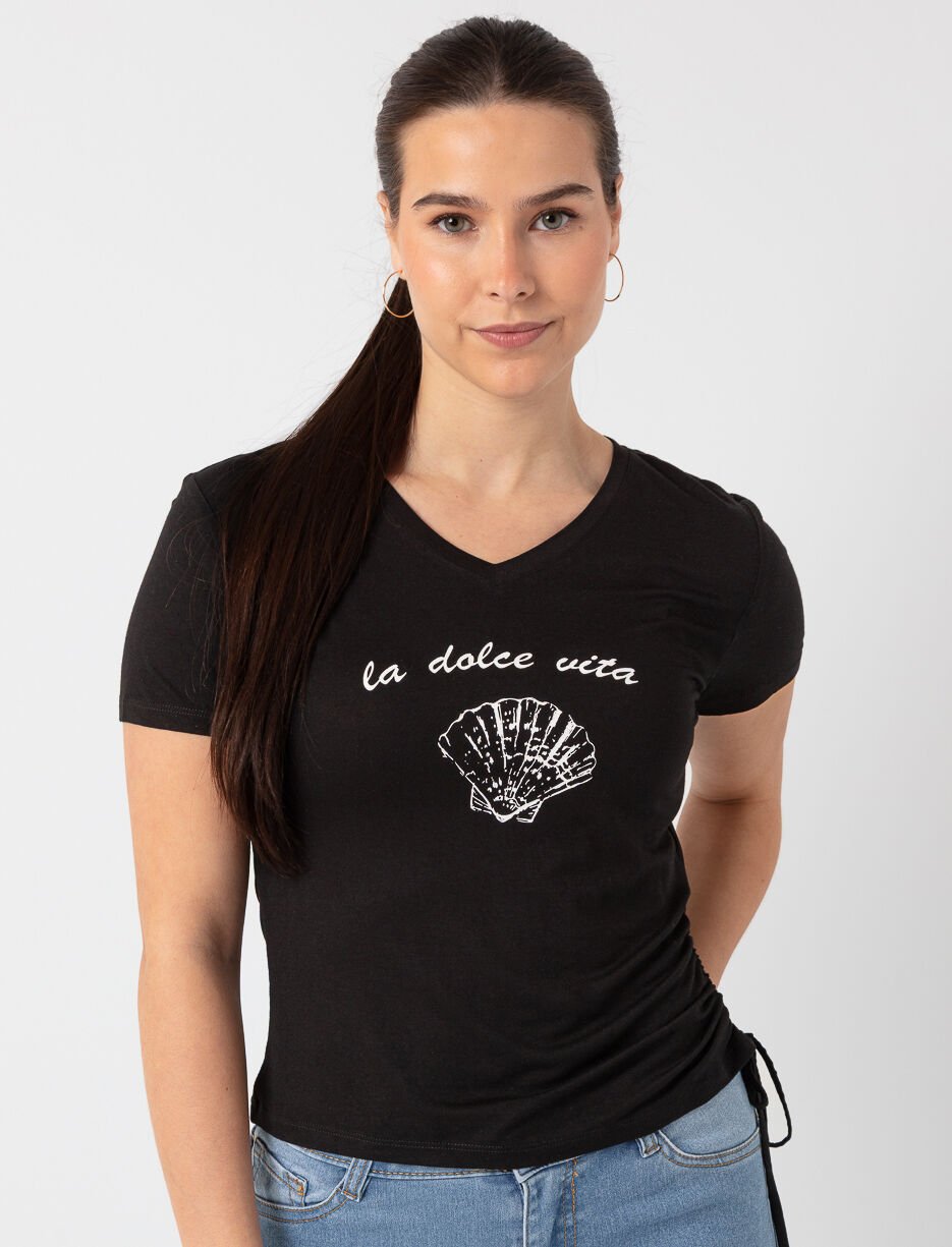 Graphic T-shirt with Adjustable Sides