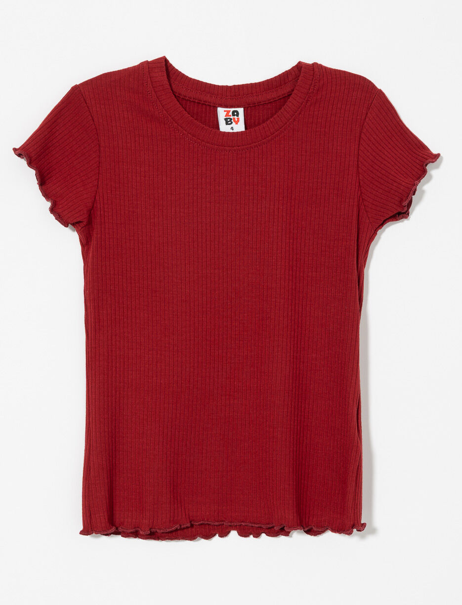 T-shirt côtelé à finition laitue - petite fille