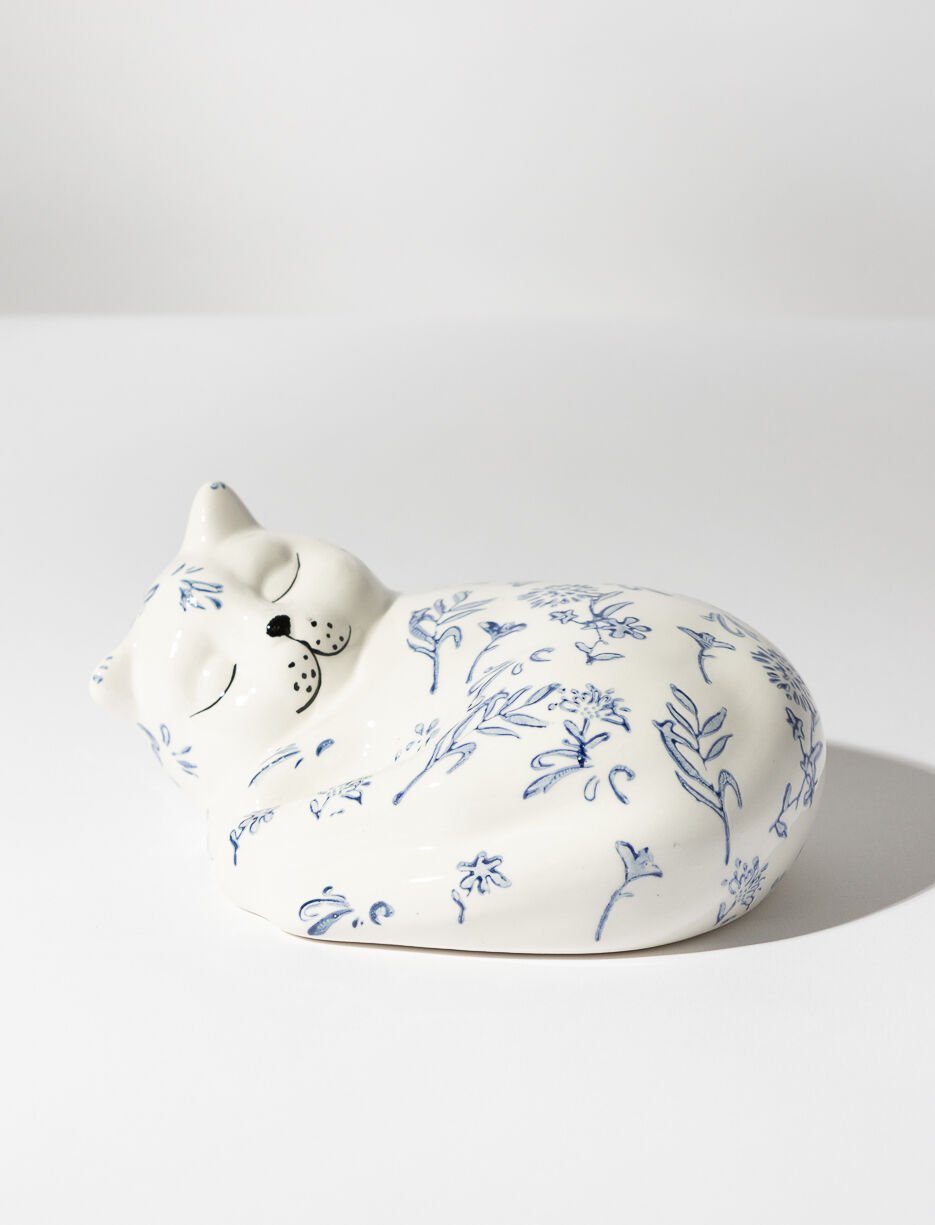 Chat décoratif en céramique à motif floral Chat décoratif en céramique à motif floral