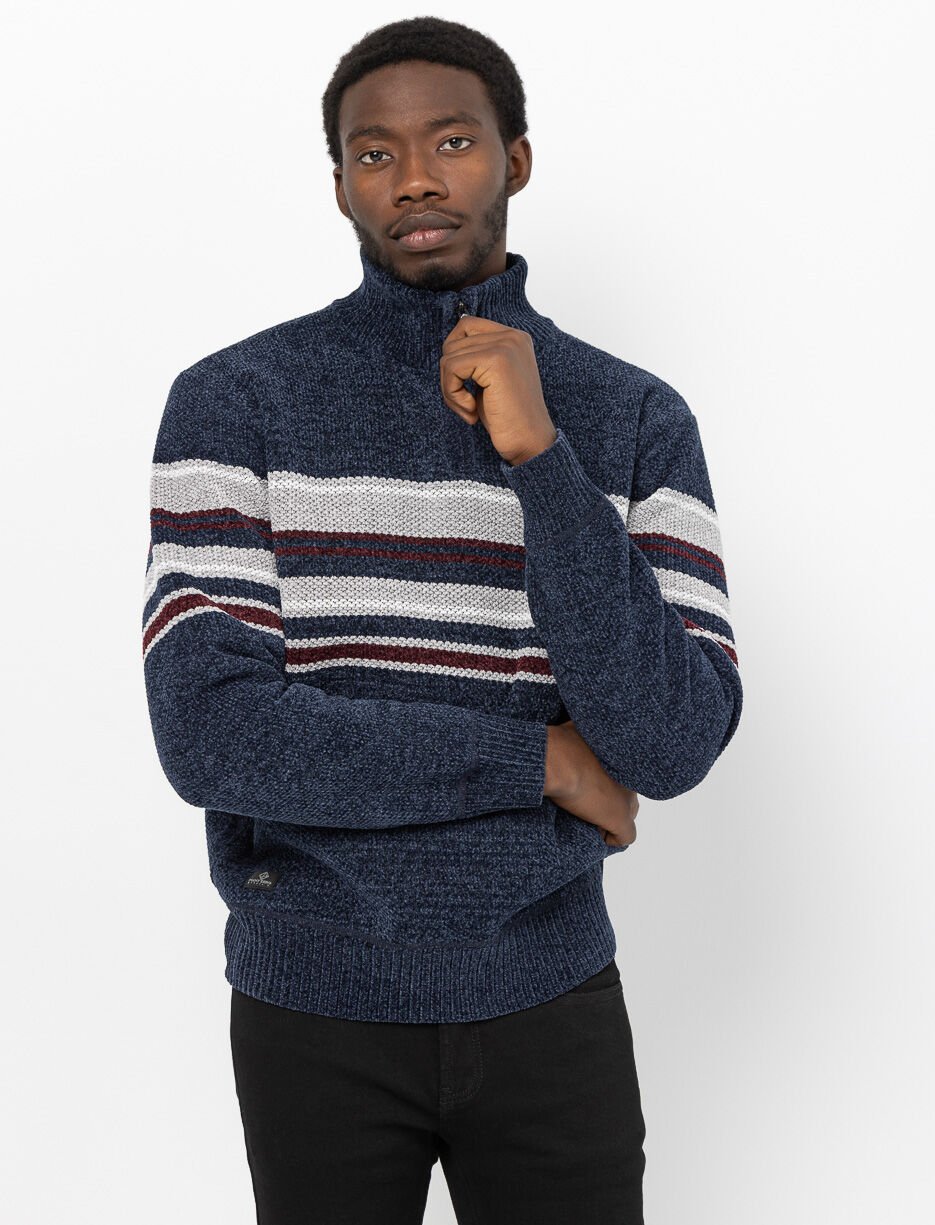 Chandail en tricot à rayures et demi-zip