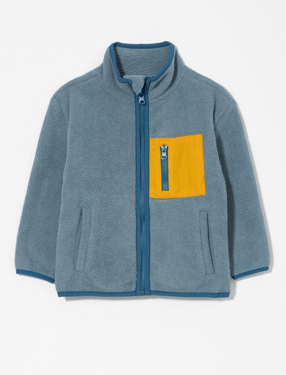 Fleece Mock-neck Cardigan with Contrasting Pocket