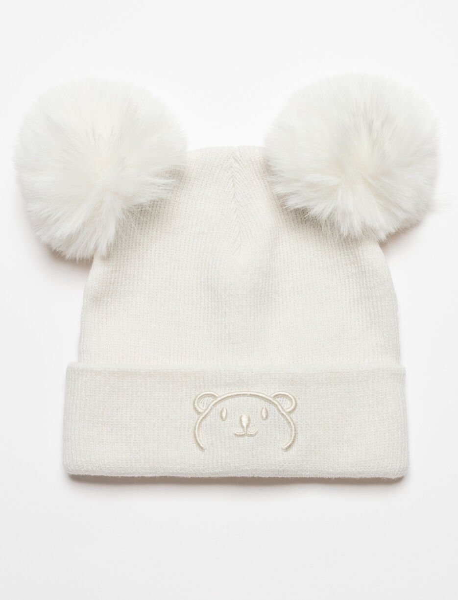 Tuque &agrave; pompons et broderie - b&eacute;b&eacute;
