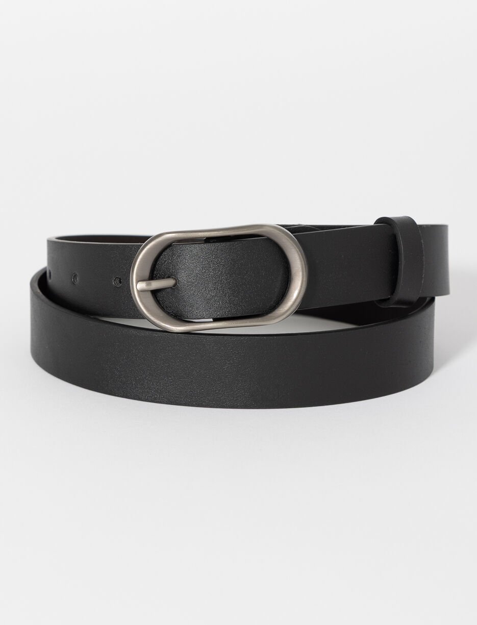 Faux Leather Belt with Oval Buckle