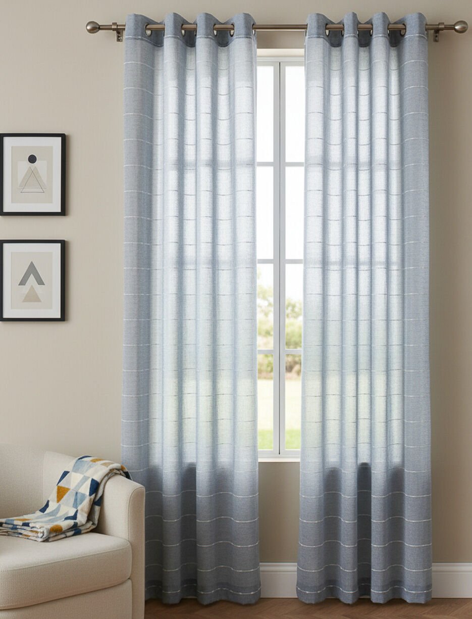 Panneau de rideau voilage &agrave; rayures pointill&eacute;es