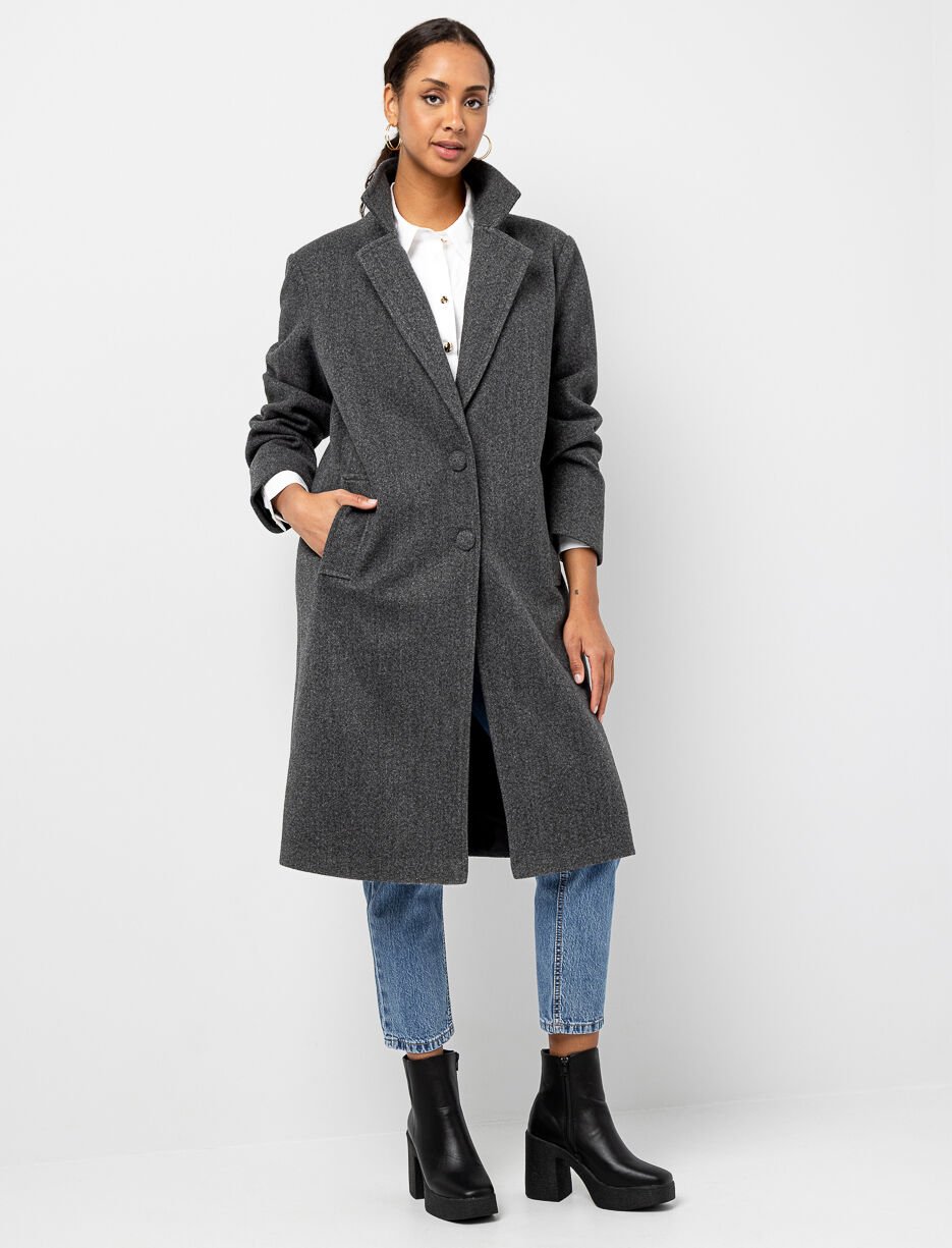 Manteau long à col tailleur 