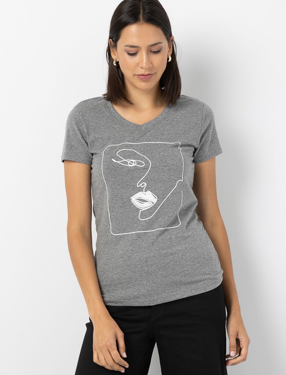 T-shirt ajusté imprimé à col en V