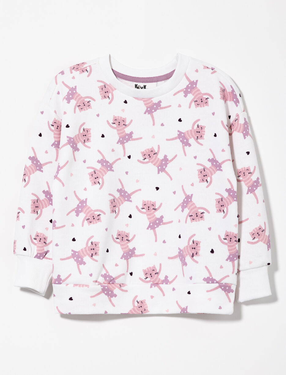 Cat Print Fleece Sweatshirt - Little Girl