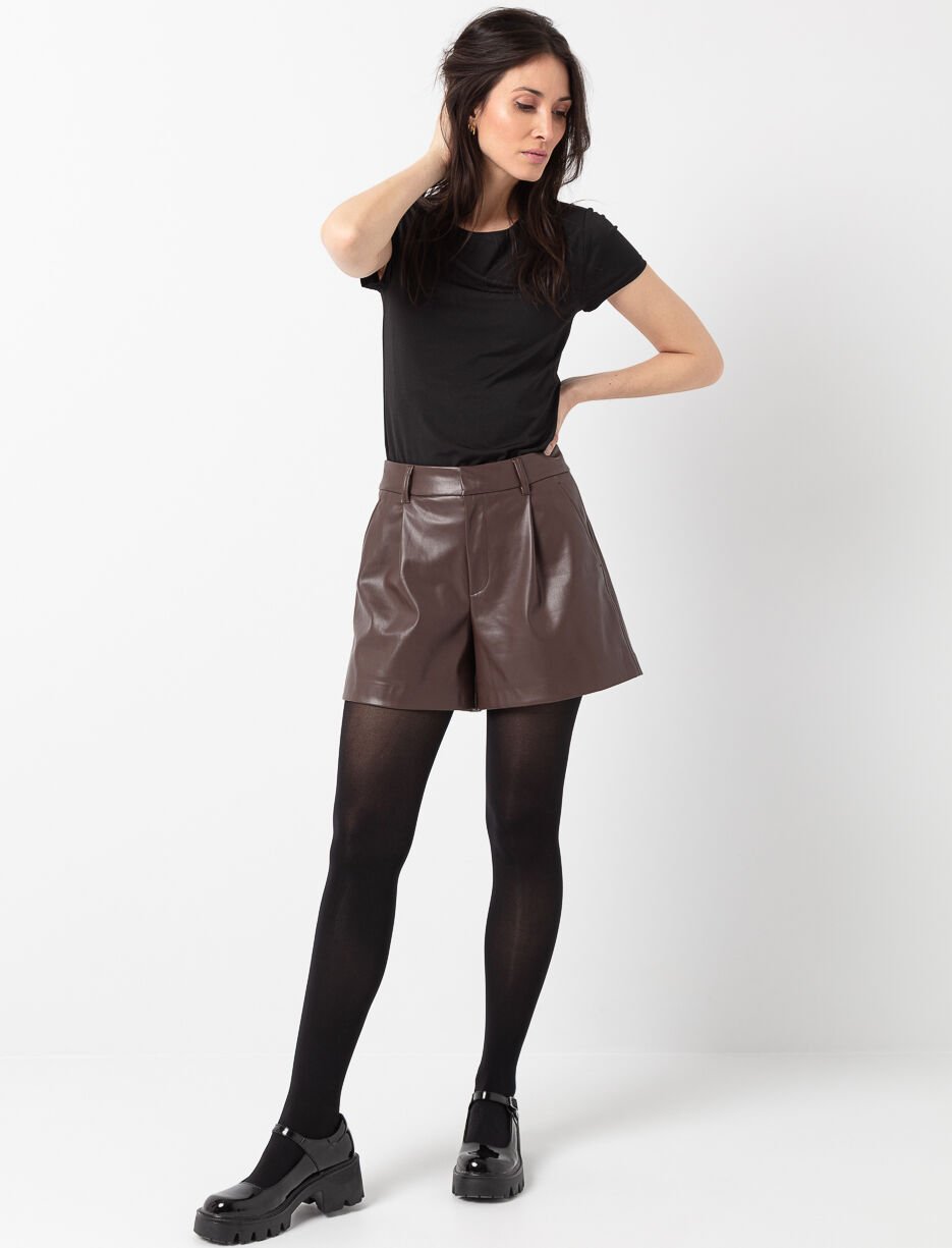 Pleated Faux Leather Shorts