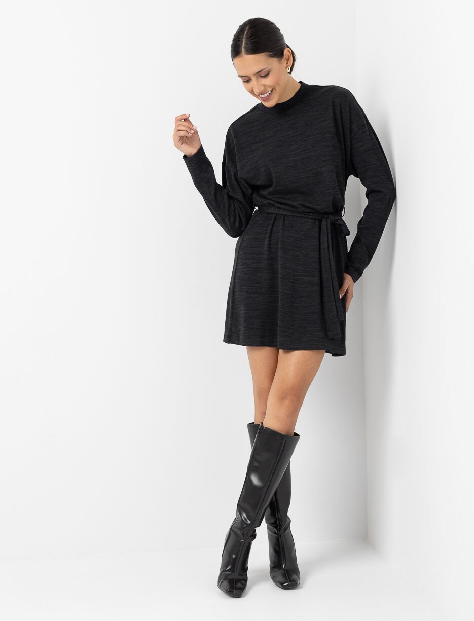 Belted Mock-neck Dress 