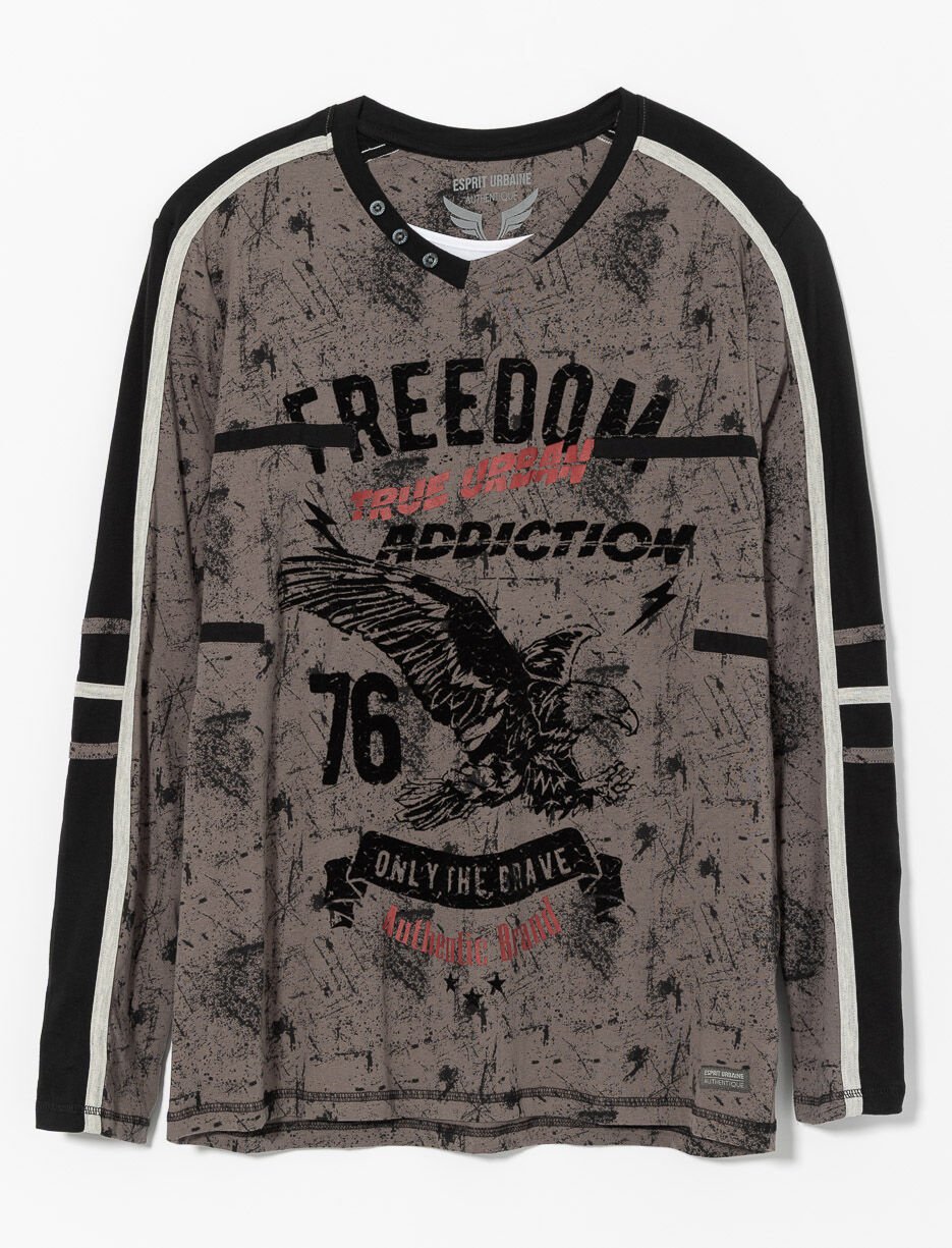 T-shirt imprimé à bandes contrastantes