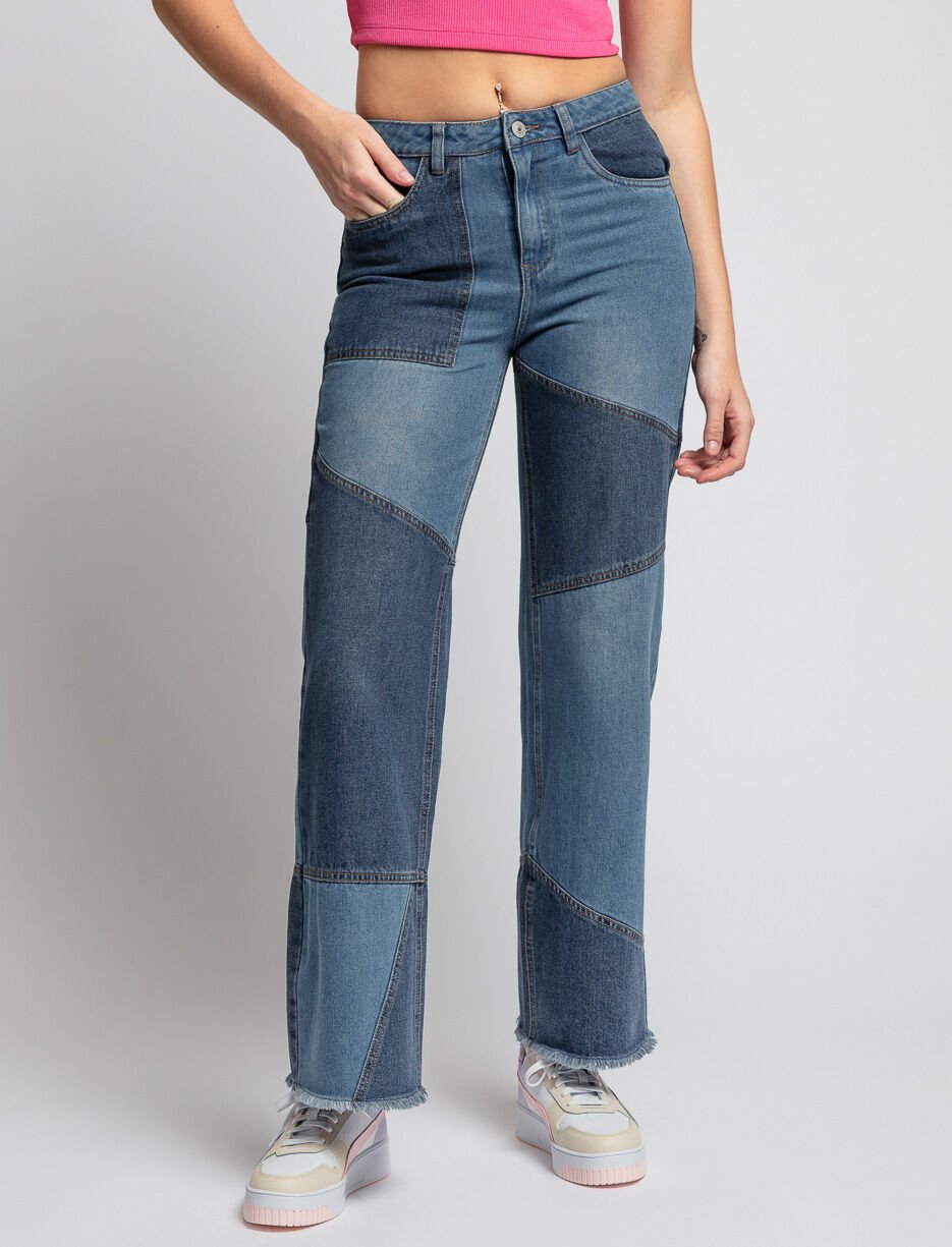 Regular-rise Straight-leg Patchwork Jeans